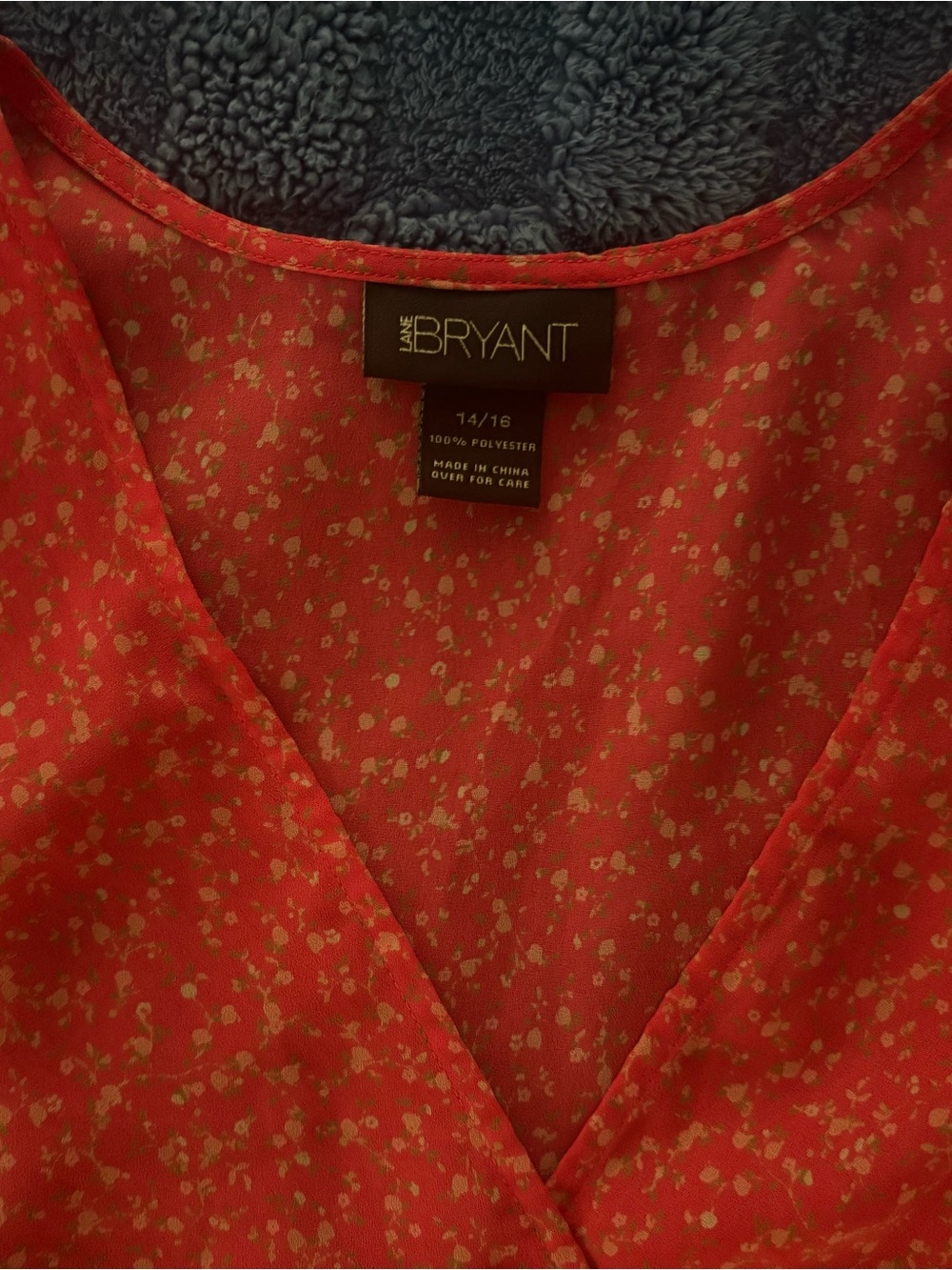 Lane Bryant Red Coral Floral Wrap-Style Blouse